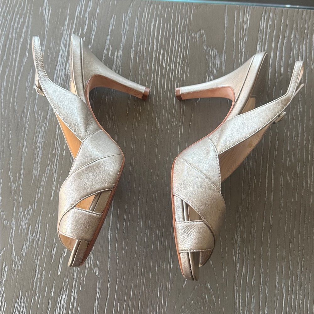 Cole Haan NIKE AIR Elegant Leather Light Pewter Open-Toe Slingback Heels Size 10 - Picture 11 of 12